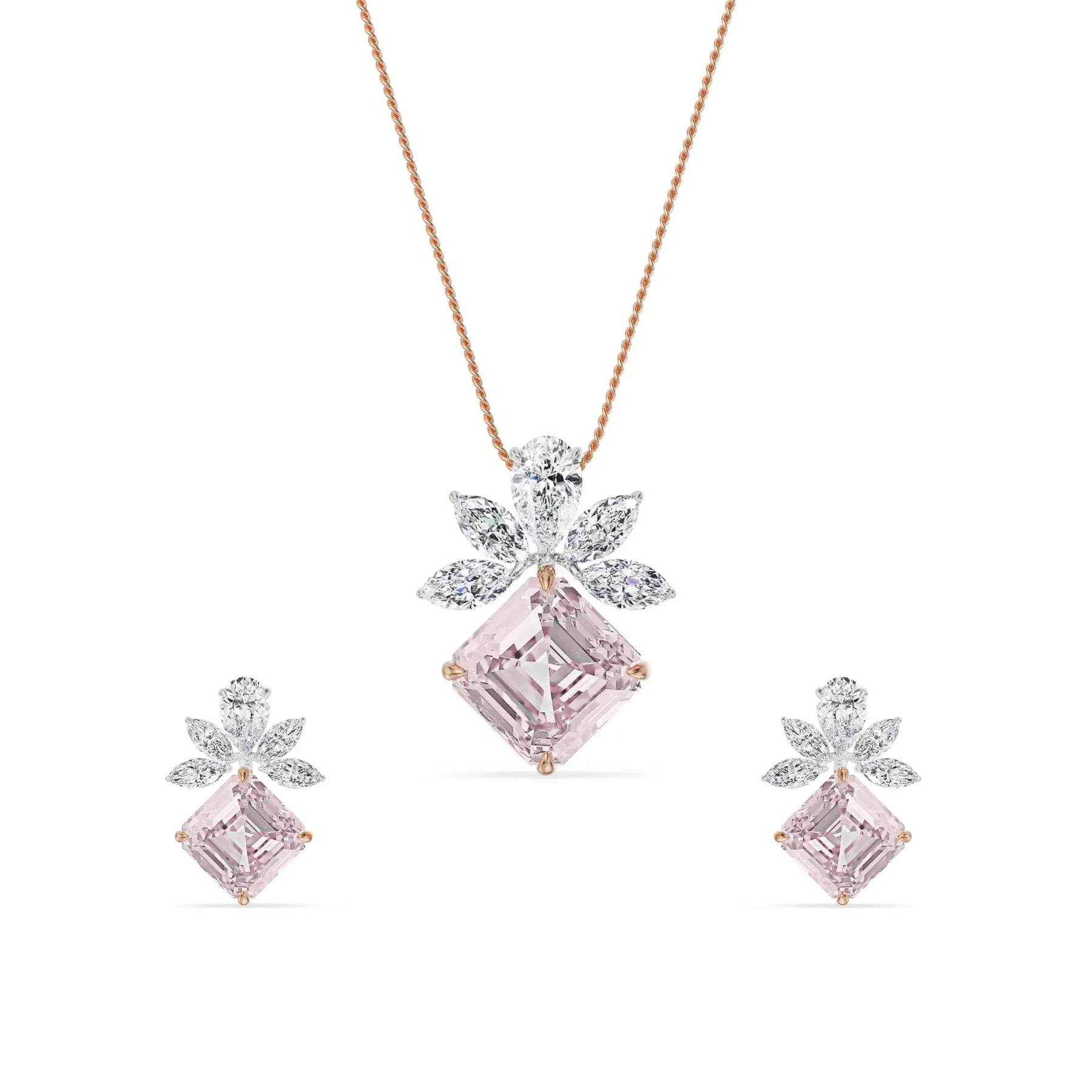 Floral Pink Lab Grown Diamond Pendant Set