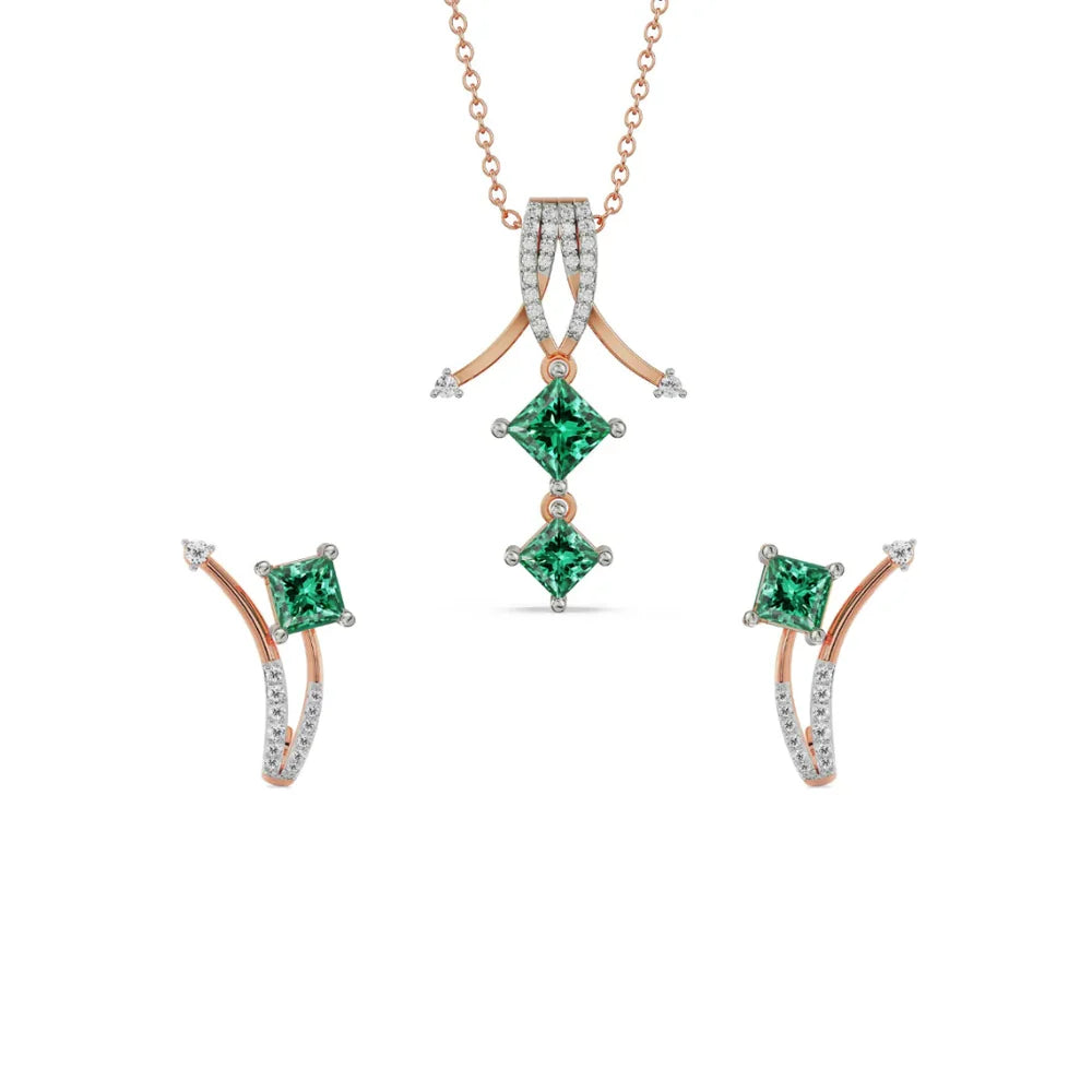 Emerald Delight Lab Diamond Pendant Set