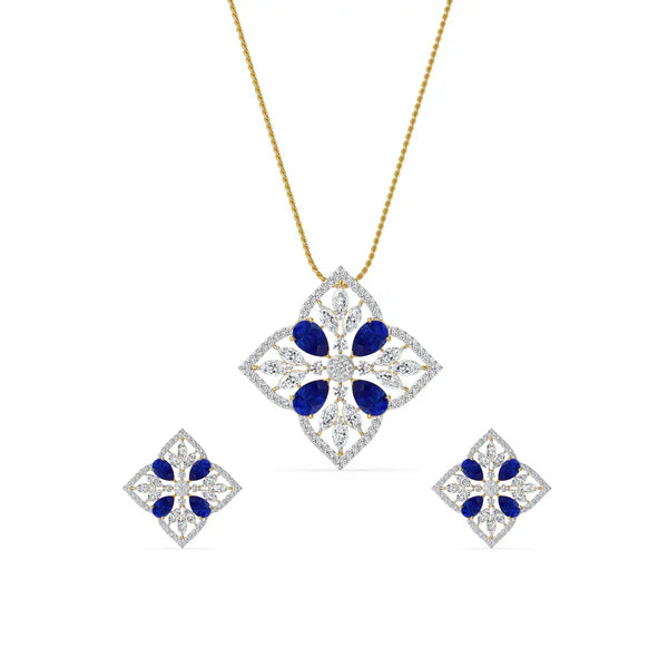 Blue Sapphire Lab Diamond Glamour Pendant Set
