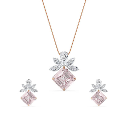 Floral Pink Lab Grown Diamond Pendant Set