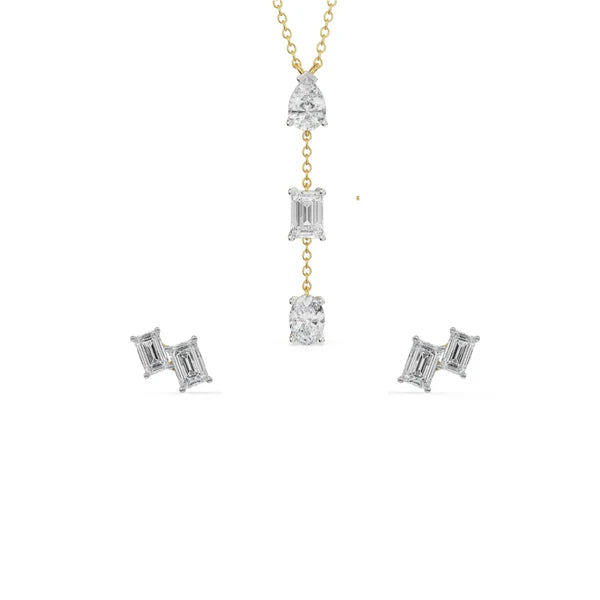 Emerald Tri Lab Diamond Necklace Set