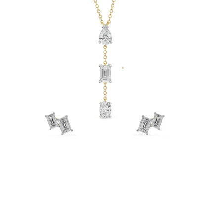 Emerald Tri Lab Diamond Necklace Set