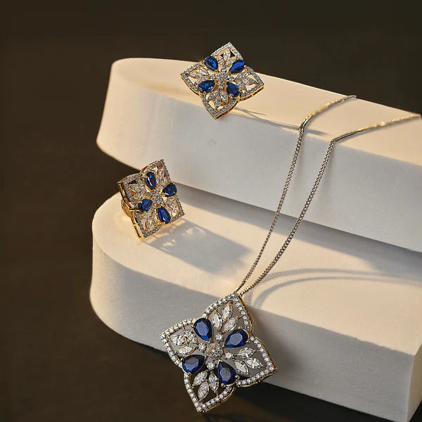 Blue Sapphire Lab Diamond Glamour Studs