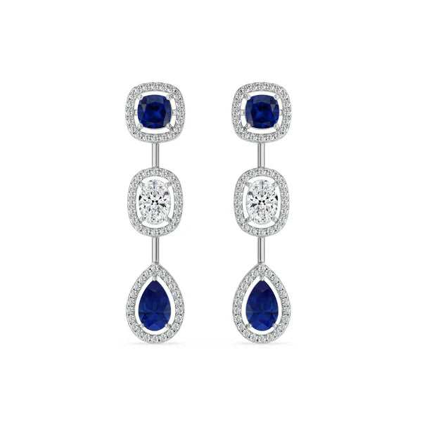 Blue Sapphire Lab Diamond Drop Earrings