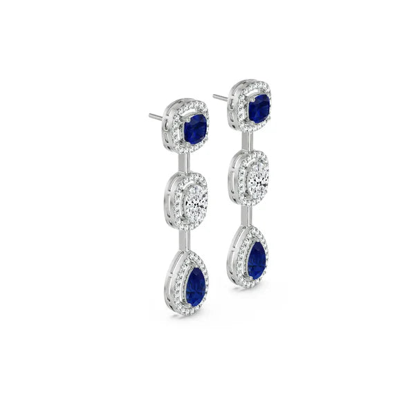 Blue Sapphire Lab Diamond Drop Earrings