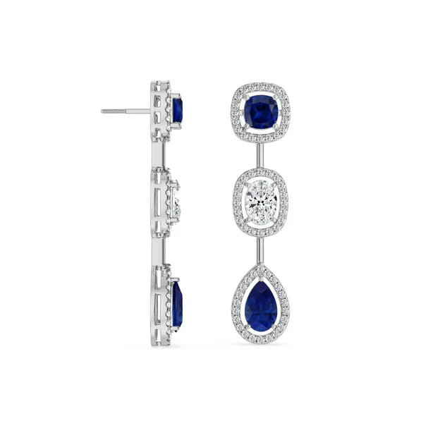 Blue Sapphire Lab Diamond Drop Earrings
