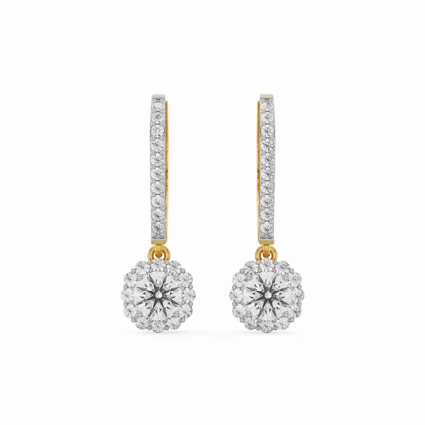 Round Halo Lab Grown Diamond Dangler Earrings
