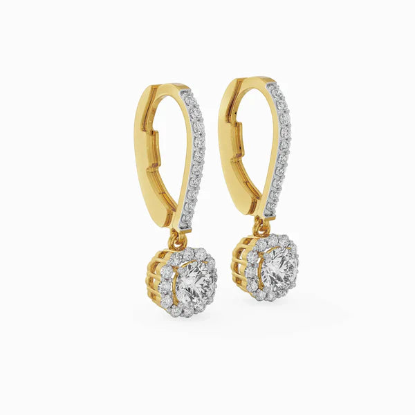 Round Halo Lab Grown Diamond Dangler Earrings