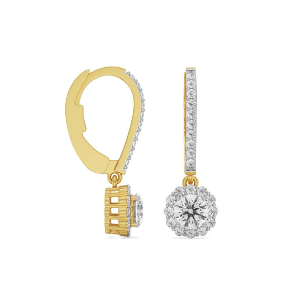 Round Halo Lab Grown Diamond Dangler Earrings