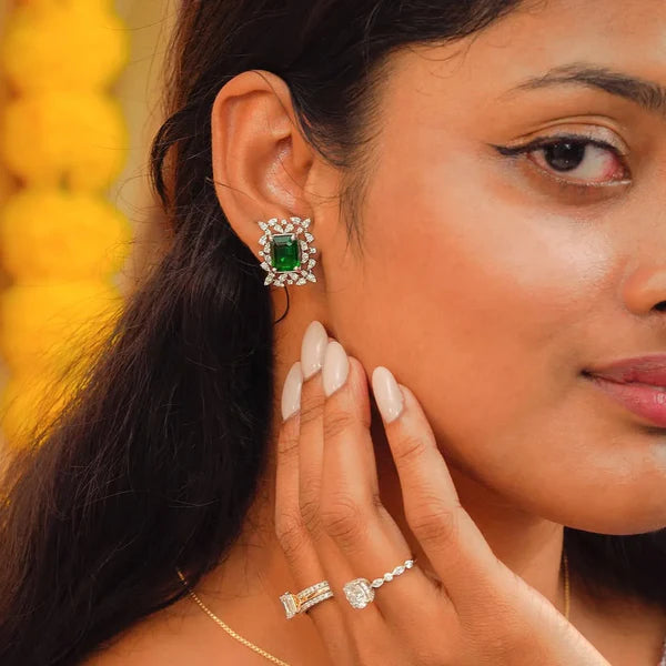 Vintage Emerald Lab Grown Diamond Studs