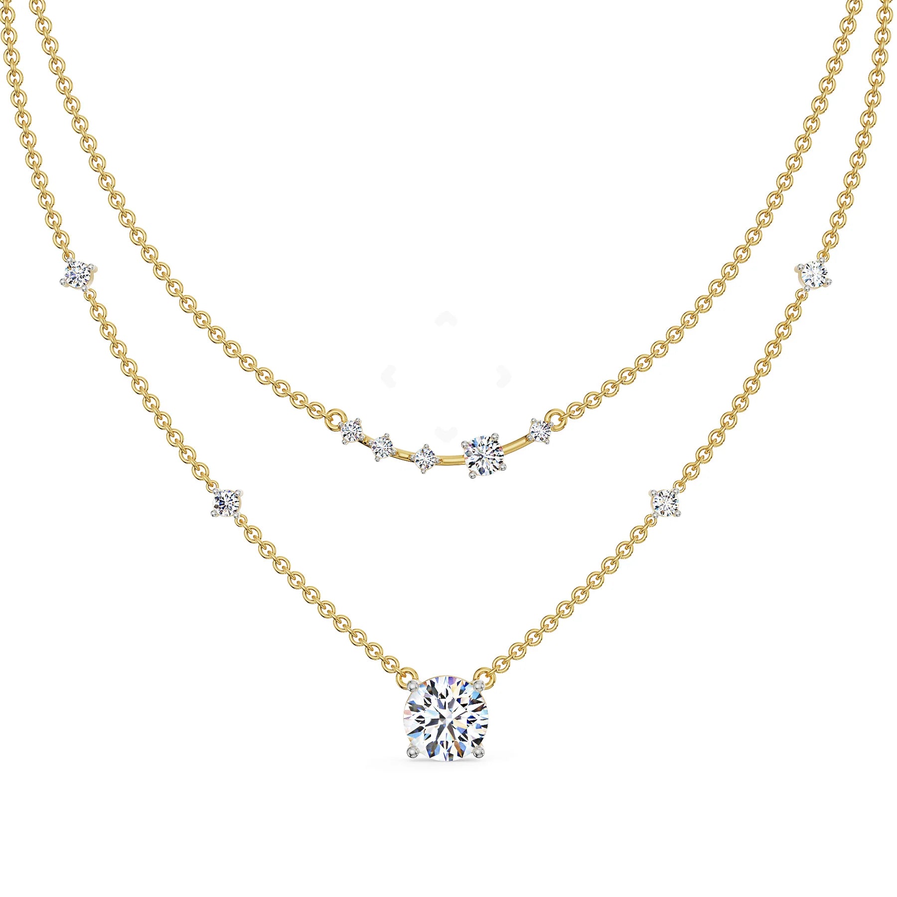Two Layered Lab Grown Diamond Solitaire Necklace
