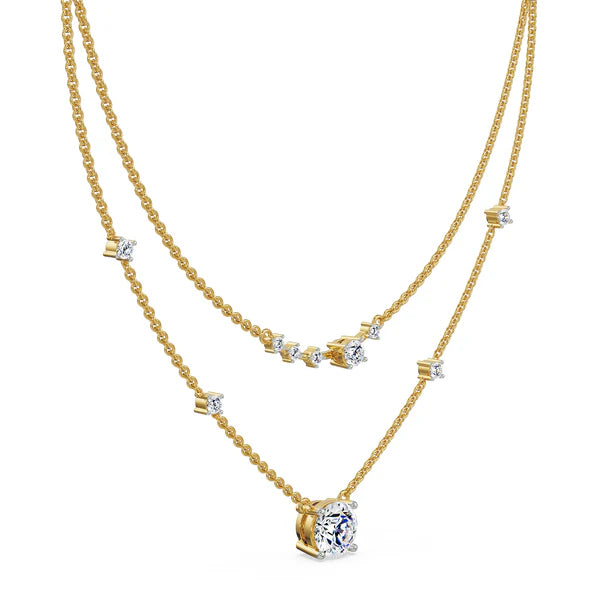 Two Layered Lab Grown Diamond Solitaire Necklace
