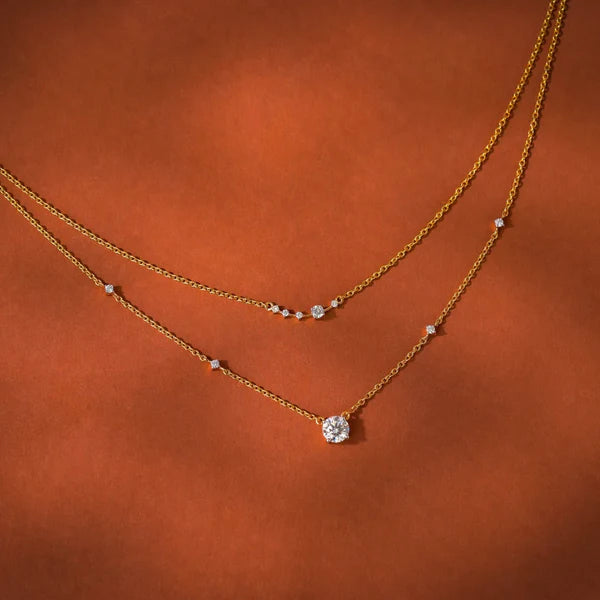 Two Layered Lab Grown Diamond Solitaire Necklace