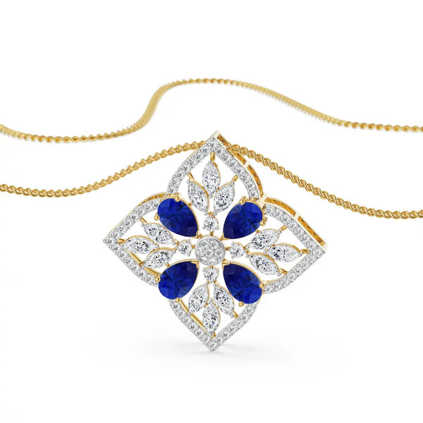 Blue Sapphire Lab Diamond Glamour Pendant Set