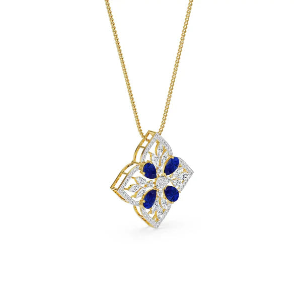 Blue Sapphire Lab Diamond Glamour Pendant Set