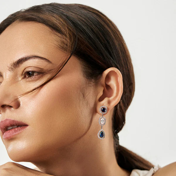 Blue Sapphire Lab Diamond Drop Earrings