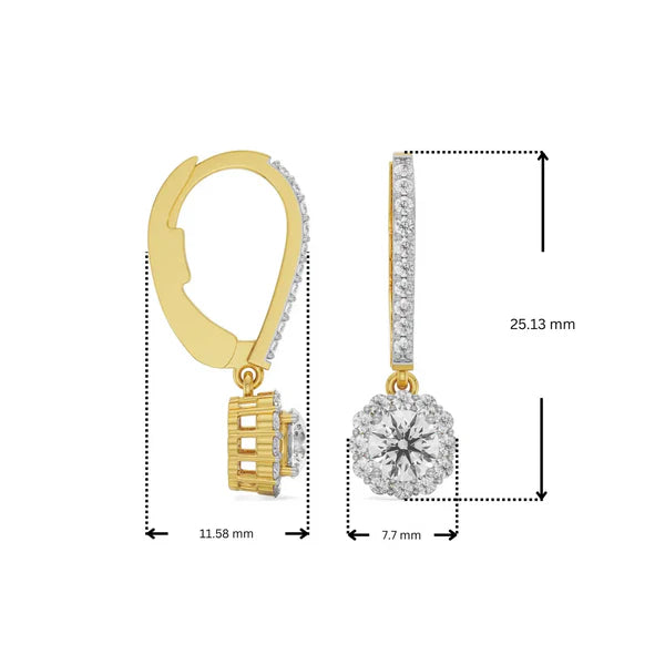 Round Halo Lab Grown Diamond Dangler Earrings