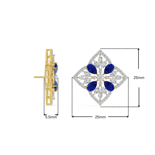 Blue Sapphire Lab Diamond Glamour Studs